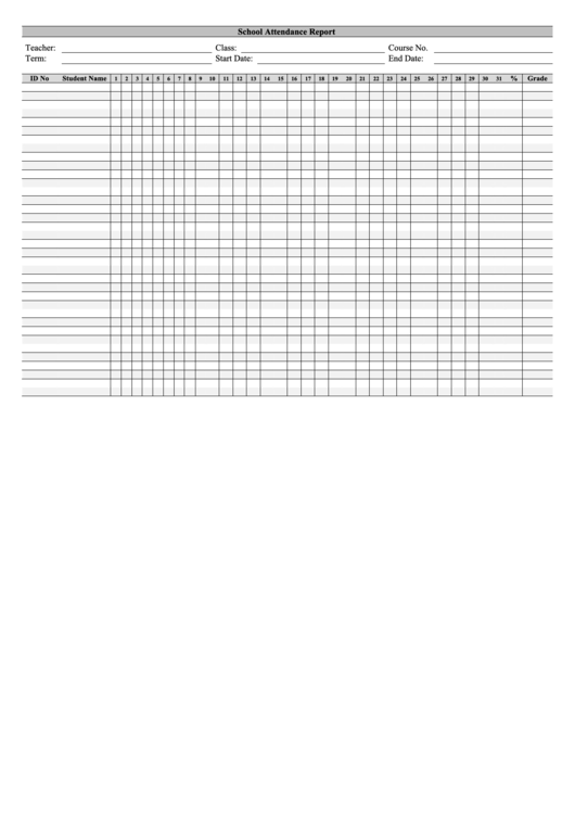 School Attendance Report Sheet printable pdf download