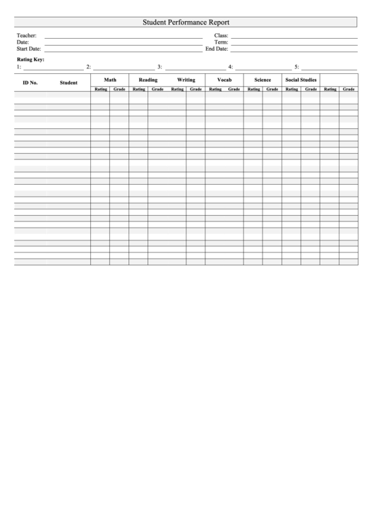 Student Performance Sheet Printable pdf