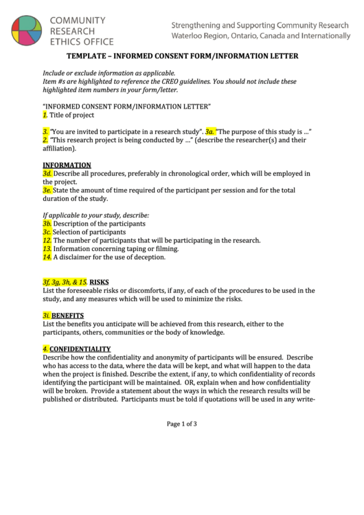 Informed Consent Form/information Letter Printable pdf