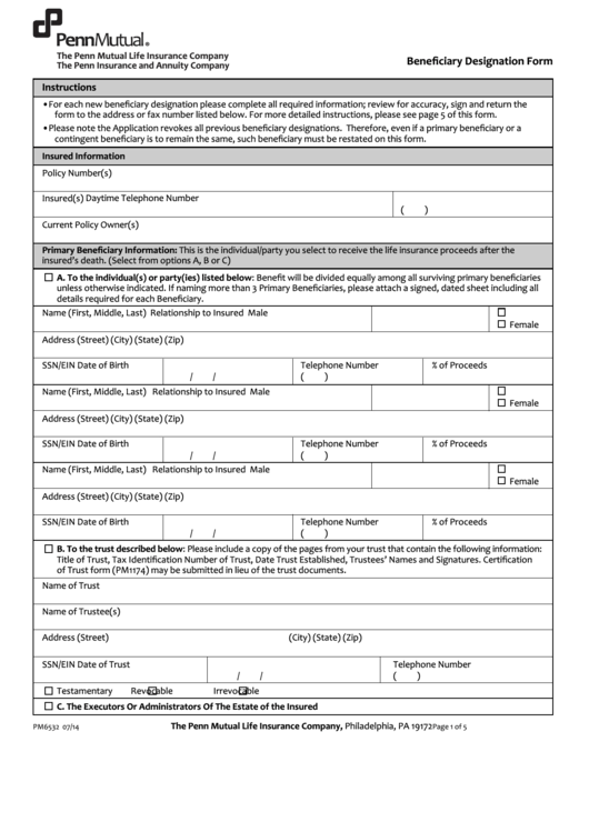 Fillable Beneficiary Designation Form Printable pdf