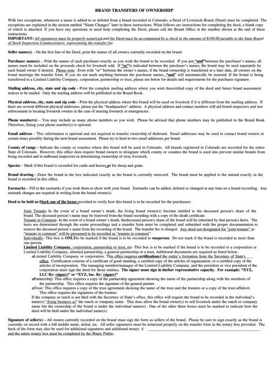 Deed Of Livestock Brand Printable pdf