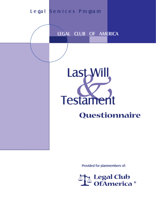 Last Will Testament Questionnaire printable pdf download