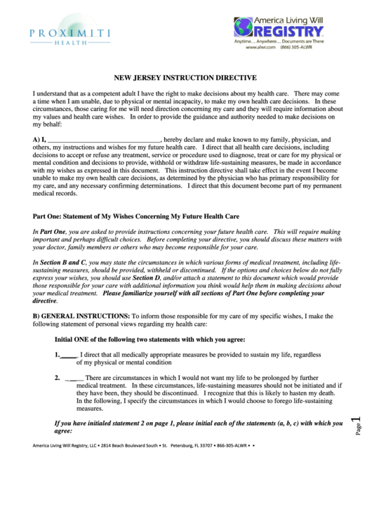 New Jersey Instruction Directive Template