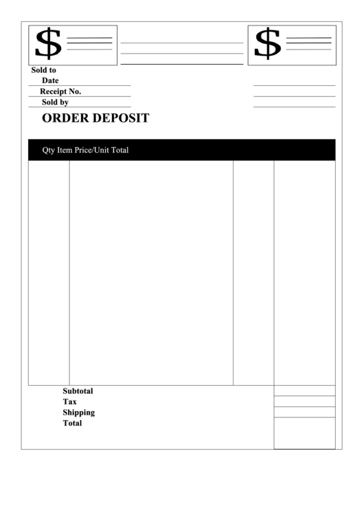 Order Deposit Receipt Template Printable pdf