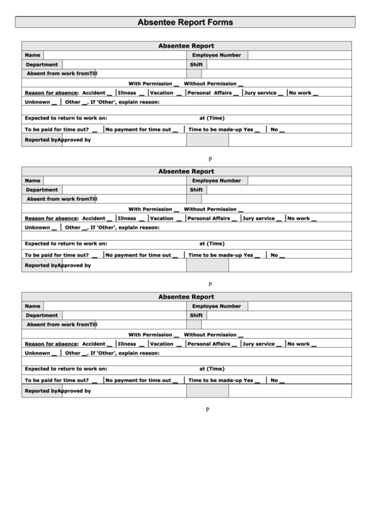 Absentee Report Template Printable pdf