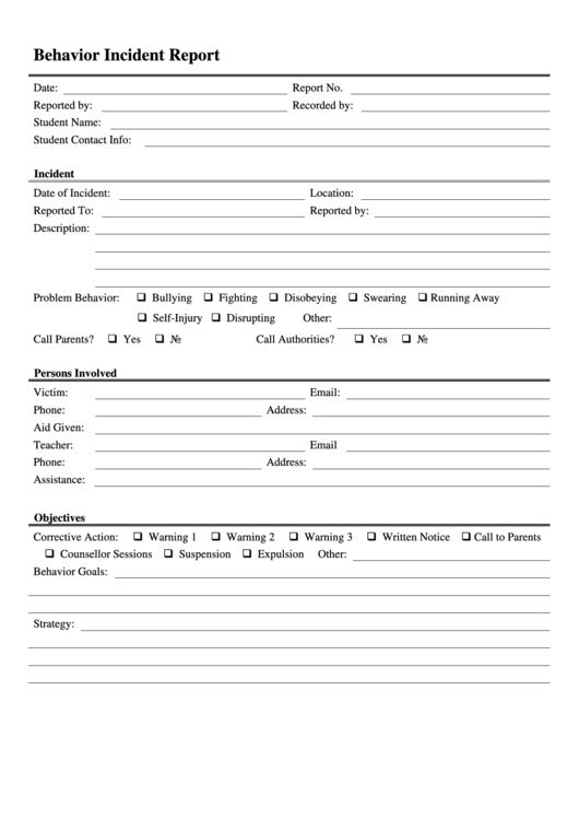 Behavior Incident Report Form