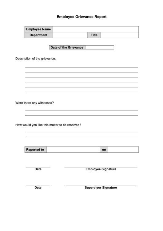 Employee Grievance Report Form Printable pdf
