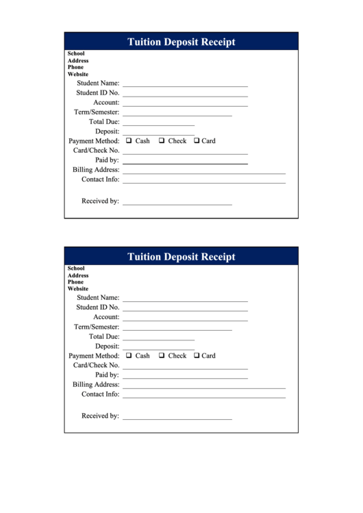 Tuition Deposit Receipt Template Printable pdf