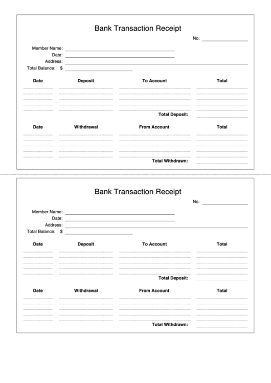 Bank Transaction Receipt Printable pdf