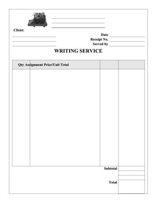 Writing Service Receipt Template