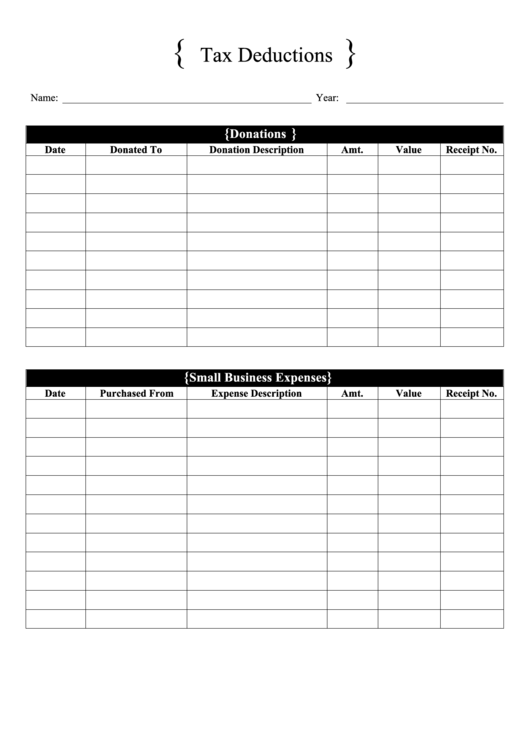 Tax Deductions Tracking Spreadsheet printable pdf download