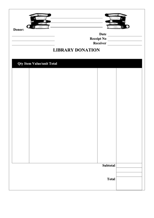 Library Donation Receipt Template Printable pdf
