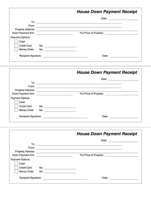 House Down Payment Receipt Printable pdf