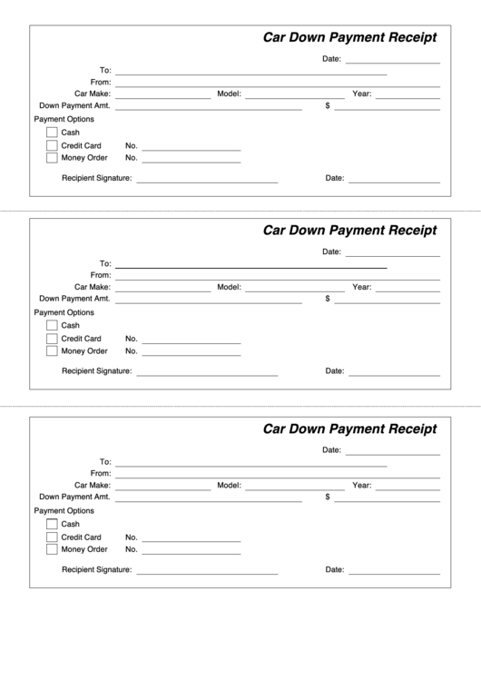 Car Down Payment Receipt Printable pdf