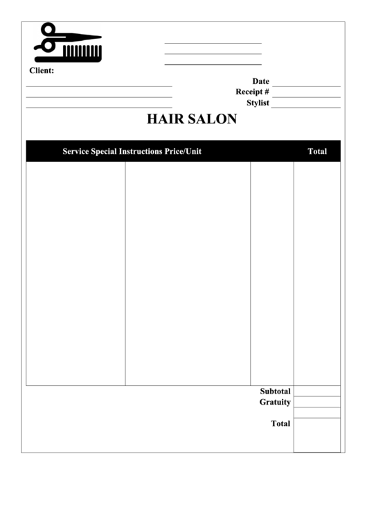 Hair Salon Receipt Template Printable pdf