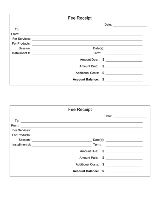 Fee Receipt Template Printable pdf