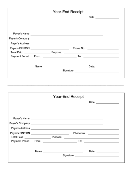 Year End Rent Receipt Template