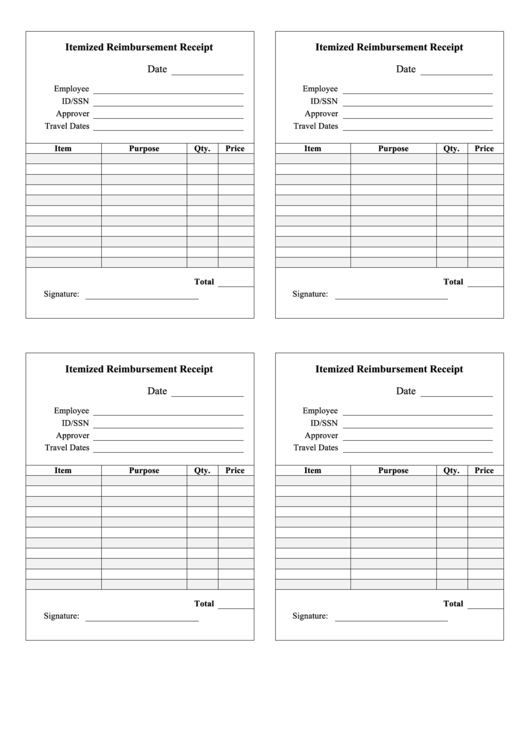 Itemized Reimbursement Receipt Template Printable pdf