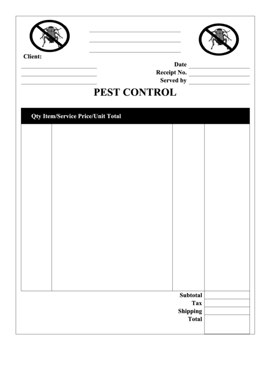 Pest Control Receipt Template Printable pdf