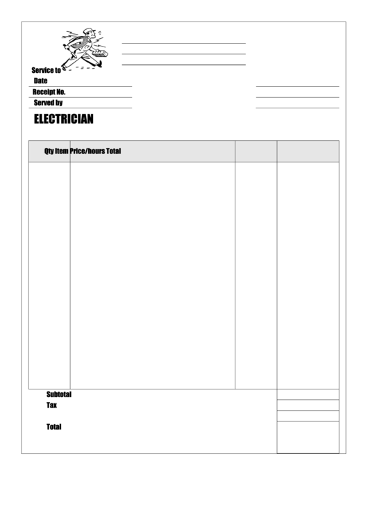 Electrician Receipt Template Printable pdf