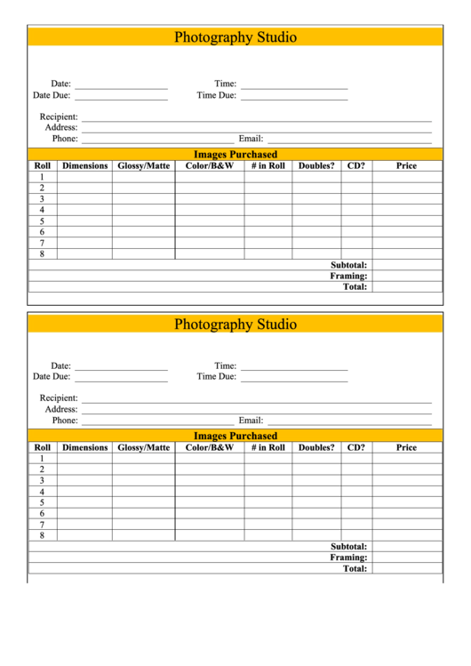 Photography Receipt Template Printable pdf