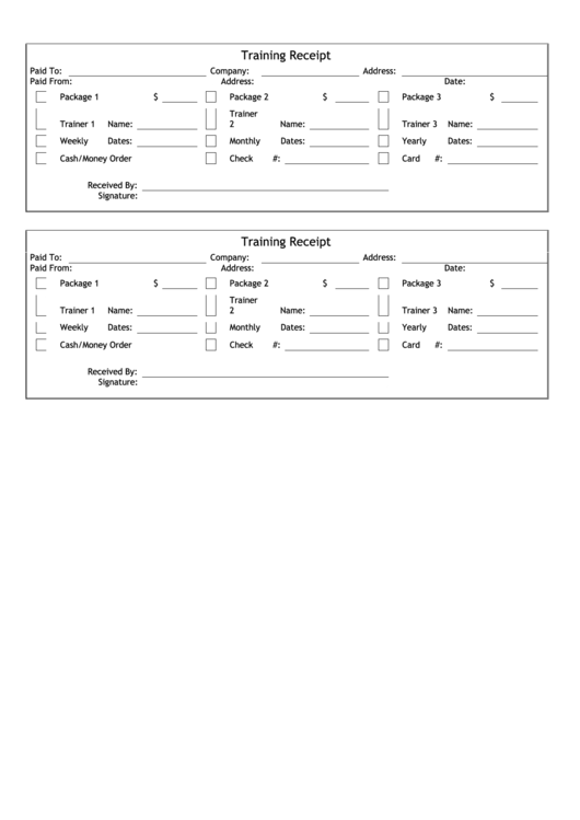 Training Receipt Template Printable pdf