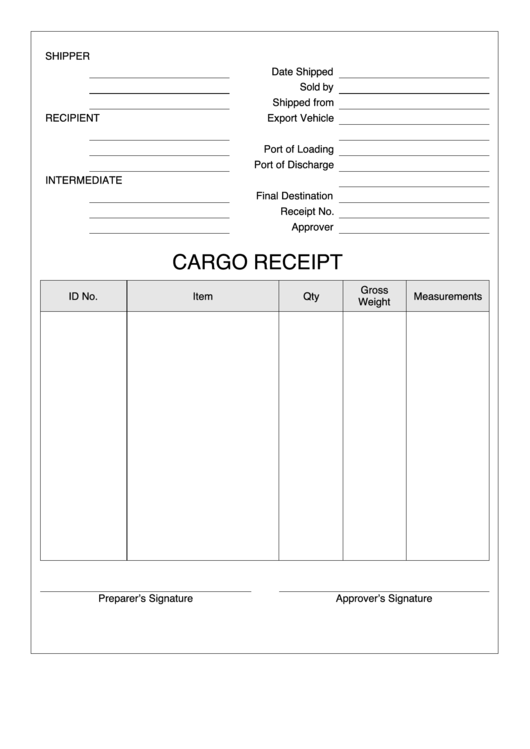 Cargo Receipt Template Printable pdf