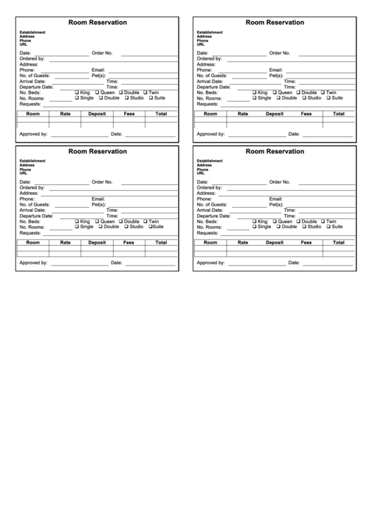 Room Reservation Form Template Printable pdf