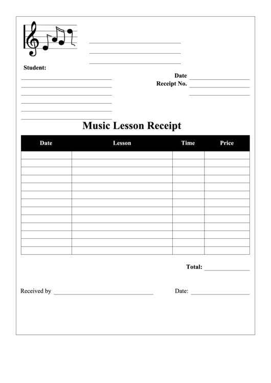 Music Lesson Receipt Printable pdf