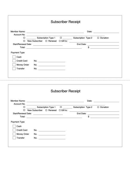 Subscriber Receipt Printable pdf