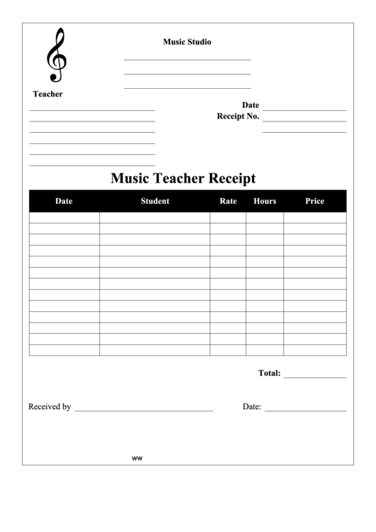 Music Teacher Receipt Printable pdf