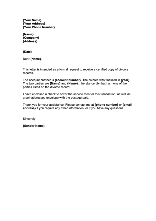 Request For Divorce Records Letter Template Printable Pdf Download