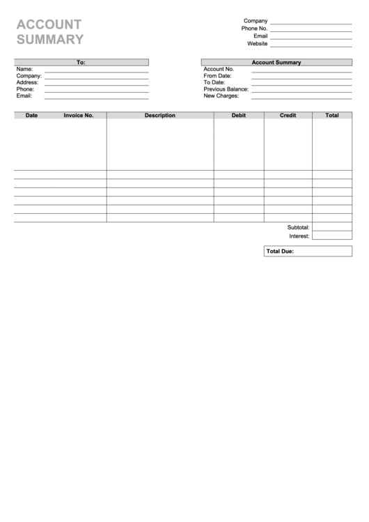 Account Summary Printable pdf