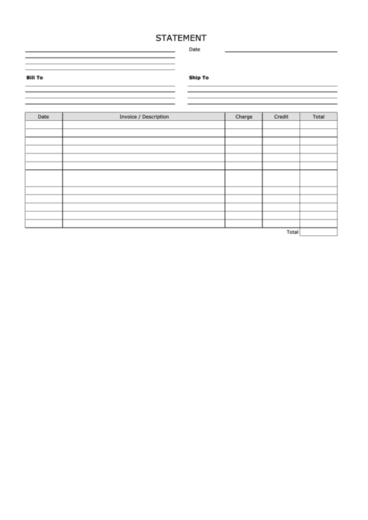 Simple Blank Statement Template - Landscape, Lined Printable pdf
