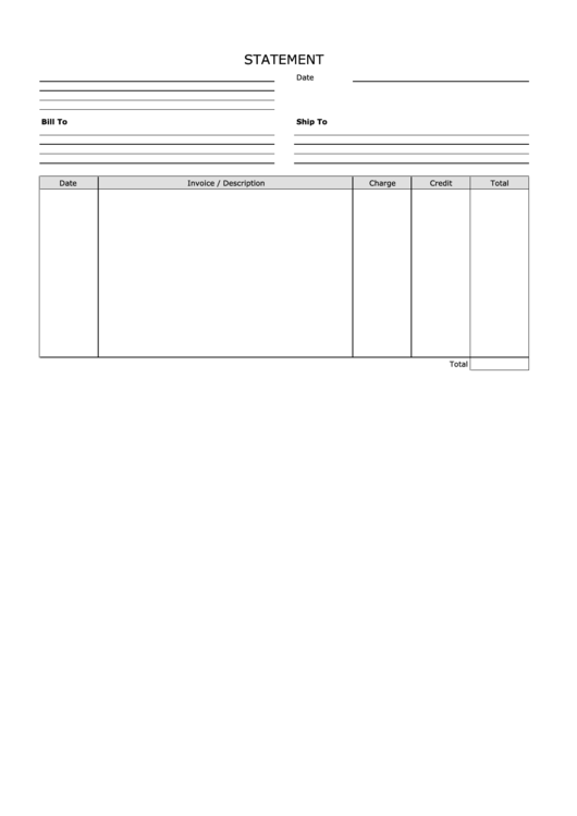 Simple Blank Statement Template - Landscape Printable pdf