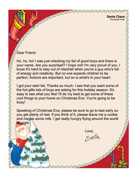 Santa Letter Template For A Boy Printable pdf