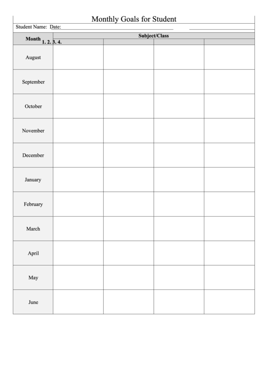 Monthly Gaols For Student Printable pdf