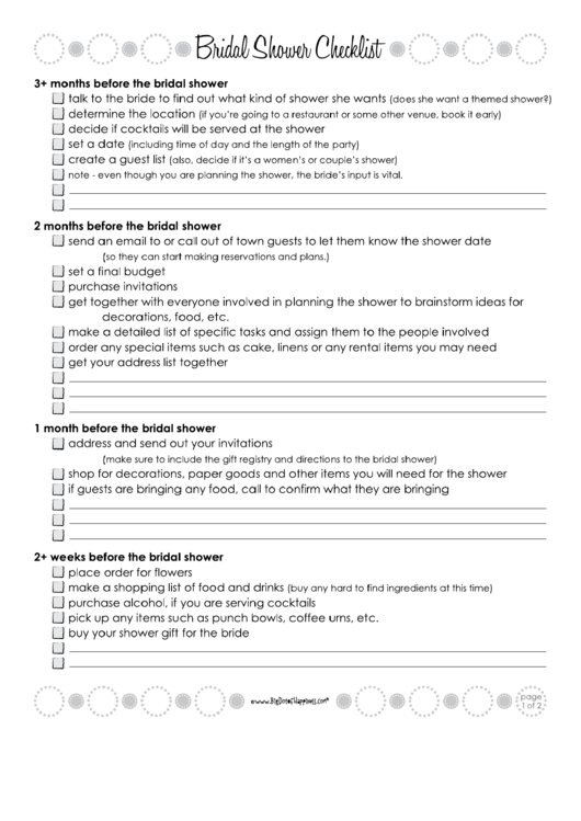 Sample Bridal Shower Checklist Printable pdf