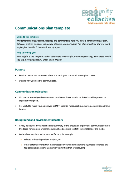 Communications Plan Template Printable pdf