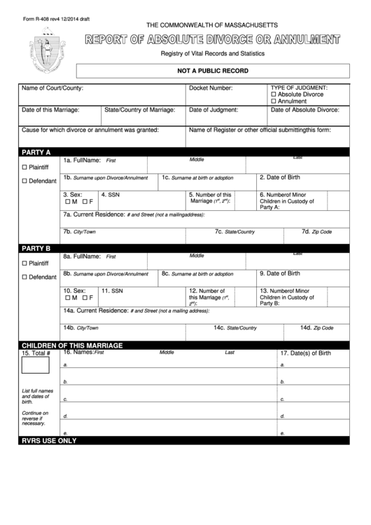 Fillable Form R-209c Rev 03/05 - Report Of Absolute Divorce Or Annulment Printable pdf