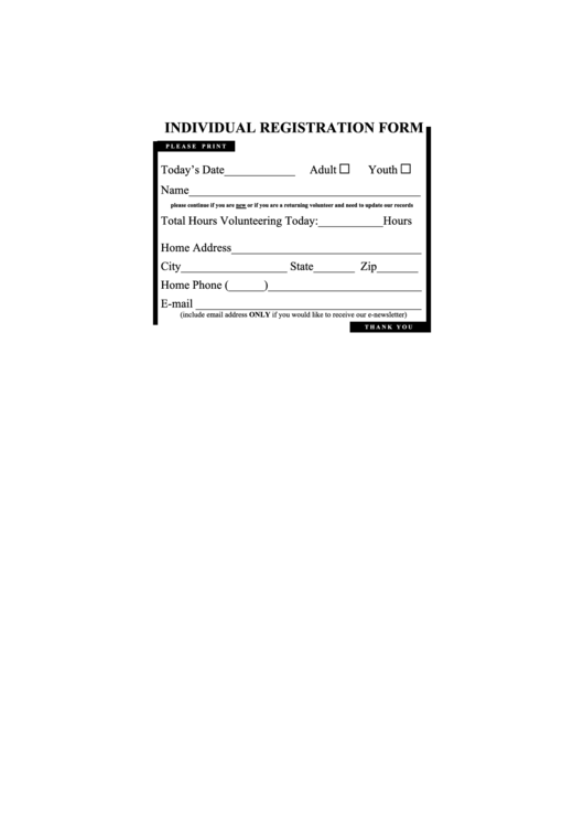 Individual Registration Form Printable pdf