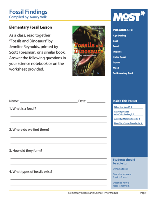 Elementary Fossil Lesson Template Printable pdf