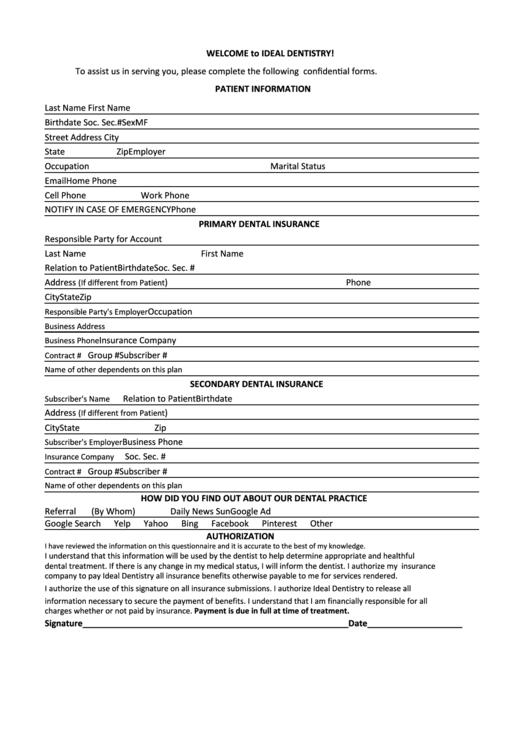 New Patient Forms Printable pdf