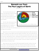 Beneath Our Feet: The Four Layers Of Earth Geology Worksheet Template With Answer Key Printable pdf