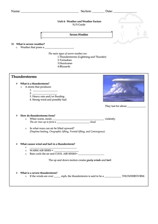 Thunderstorms - Weather And Weather Factors printable pdf download