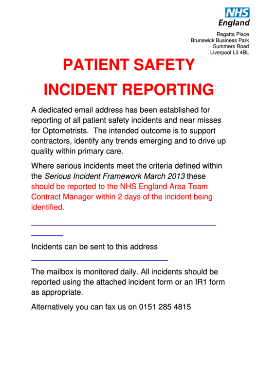 Patient Safety Incident Reporting Printable Pdf Download