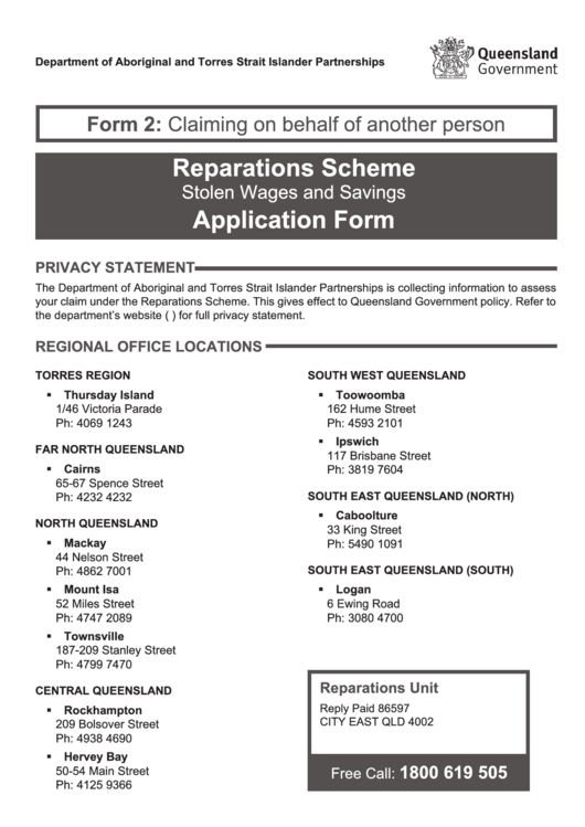 Form 2: Claiming On Behalf Of Another Person Application Form Printable pdf