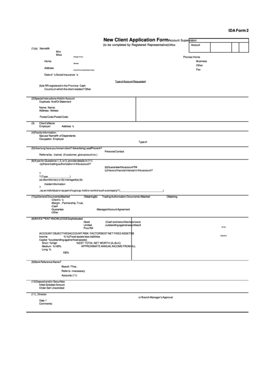 Form 2 - New Client Application Form Printable pdf