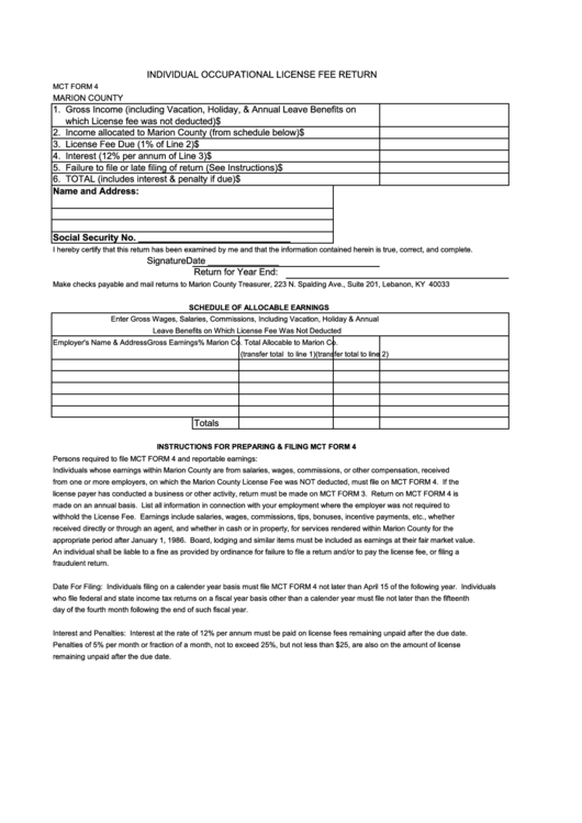 Individual Lic Fee Return Printable pdf