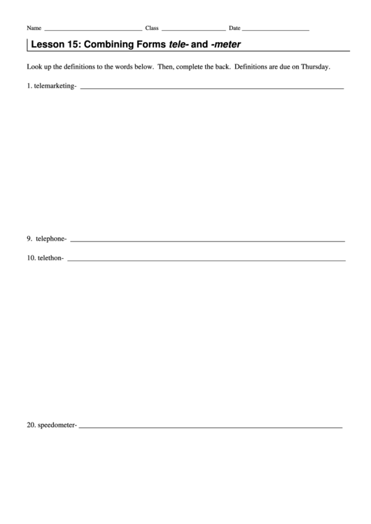 Combining Forms Tele- And -Meter Printable pdf